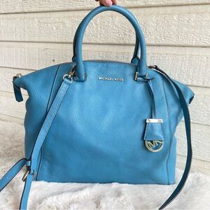 MICHAEL KORS Baby Blue Selma Satchel Tote Riley Raven Tote Shoulder Bag